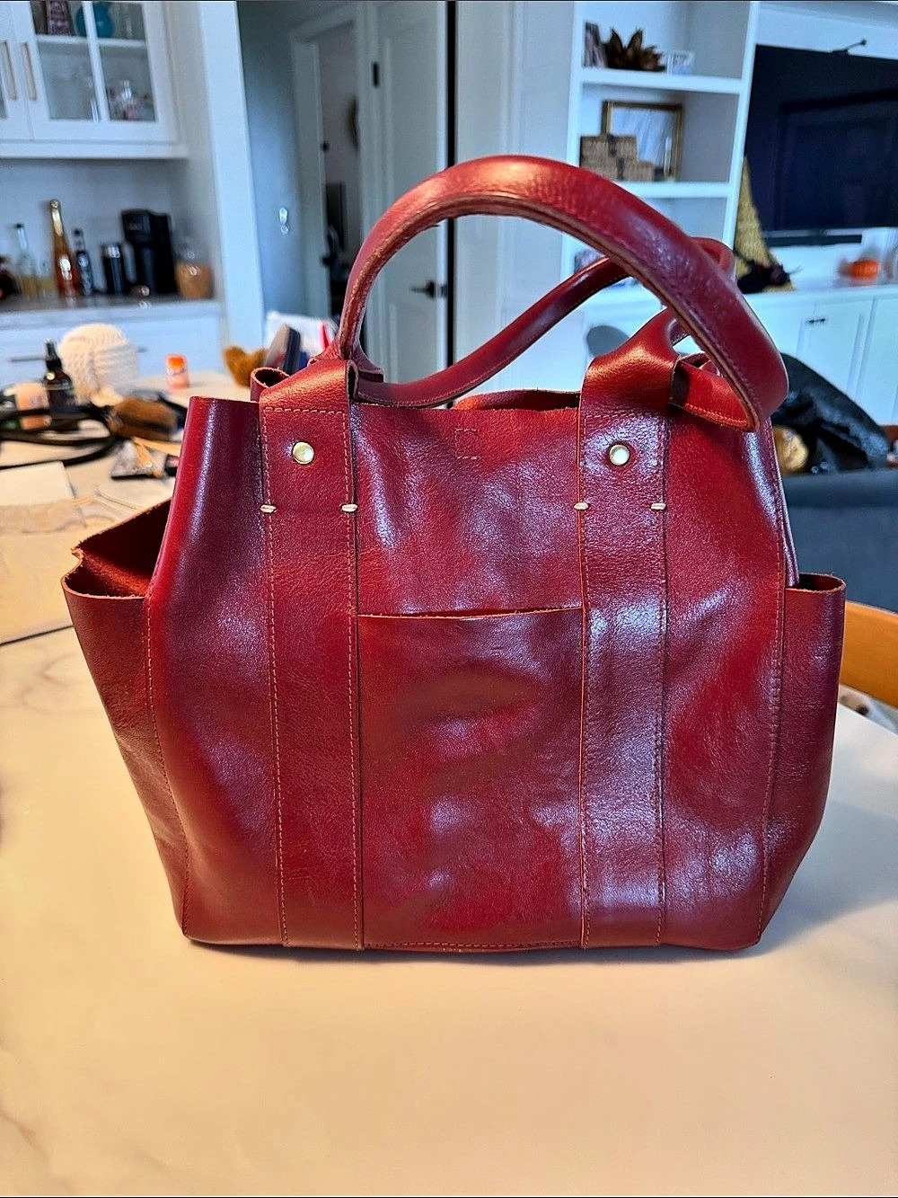 Clare V. Simple Tote. Leather Tote in Red